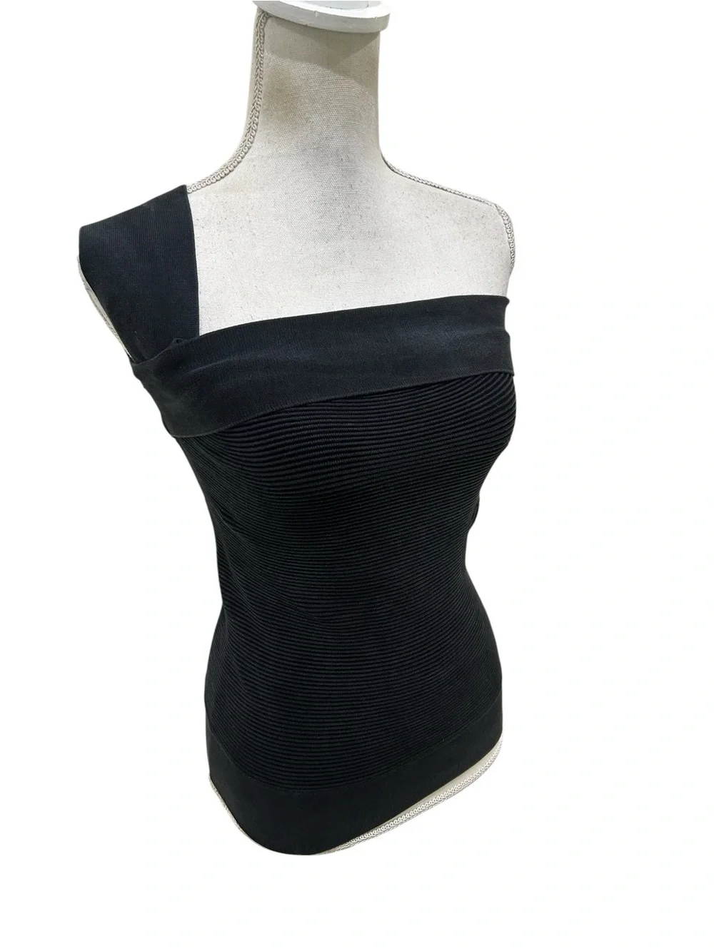 Narciso Rodriguez Black One-Shoulder Ribbed Tank silk blend size EU 42